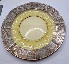 Antique STERLING SILVER Edged/Rimmed Thick Glass Plate Not Hallmarked 
