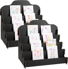 2 PCS Wooden Greeting Card Display Stands, 4-Tier Greeting Card Organizers, Adj