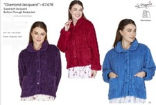 LADIES Diamond Jacquard BUTTON THROUGH SUPER SOFT FLEECE BED JACKET 67476