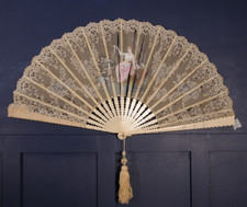 Large Antique Fan Hand Painted