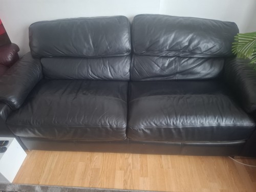 Three seater leather sofa - three, dark