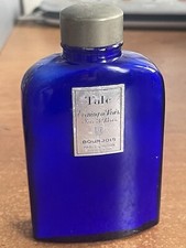 Vintage / Retro Cobalt Blue Glass Evening in Paris Talc Talcum Powder in Bottle.