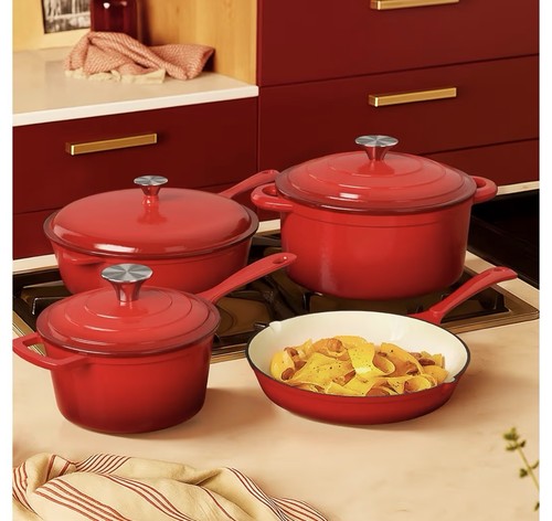 Piece red enamelled cast - 7-piece,