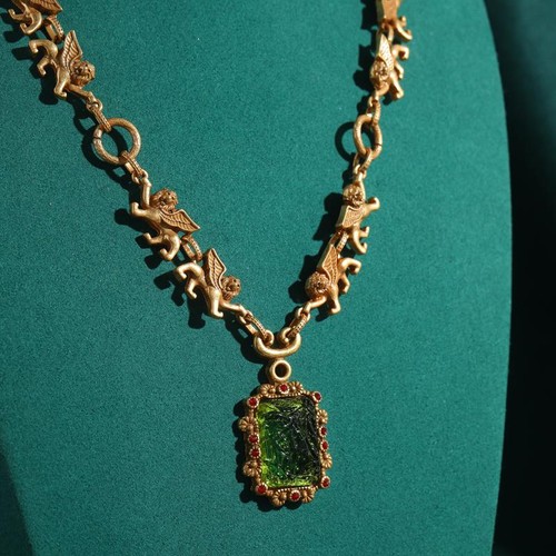 Vintage green glass - green, pendant