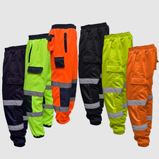 Hi Viz Vis Jogging Bottoms Safety Work Trousers Sweat Pants Fleece Joggers S-5XL