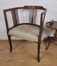 Edwardian Hoop Tub Armchair English Inlaid Floral Upholstered Postage Available