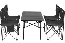 Rainberg Folding Camping Table & 4 Chairs Set – Portable Outdoor/Indoor Black