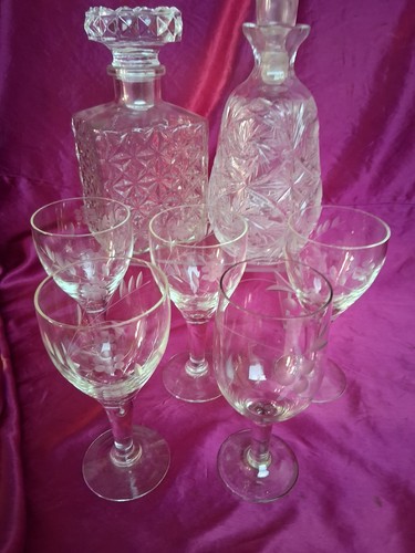 Etched sherry glasses cut - 5,