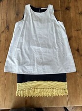 Zara Women Size M Tunic Shift Dress Smart Casual.  Pale blue top & navy/yellow