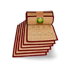 Reed & Fabric Square 6pcs Table Mats Set & 2 Size Carpet, Hand Woven Place mats