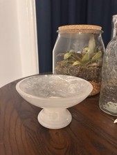 Vintage Alabaster Pedestal Bowl – Frosted White Stone Compote