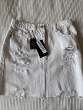 REBELLIOUS FASHION White Distressed Denim Mini Skirt Size 8 BNWTS Cotton