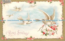 R412867 Doux Souvenir White pigeons carry a letter Postcard