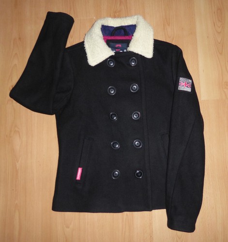 Superdry black wool pea coat - black,
