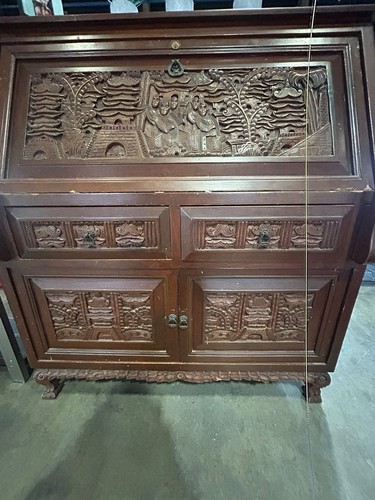 Oak finish wooden secretary - oak,