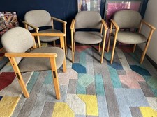 4 x Antocks Lairn Office Reception Dining Armchairs Grey Wool Beech Wood Legs