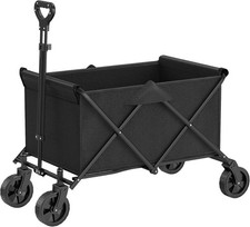 Folding Trolley AUCTION Wheels Camping Beach Trolley Cart 100L Black Healfith