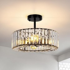 Modern Crystal Ceiling Light Fixture 4-Lights Round Black Chandelier Auction