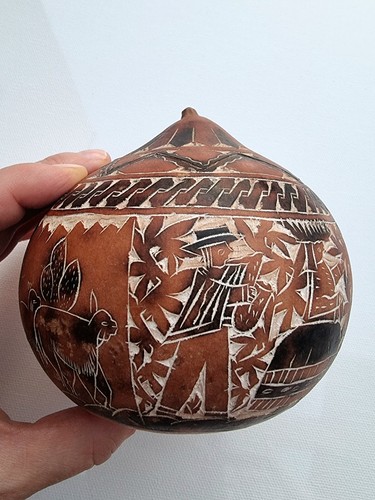 Hand carved peruvian gourd - hand-carved,