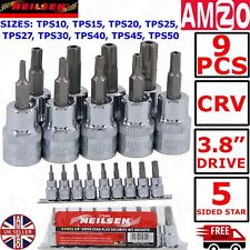 Neilsen 9pc Tamperproof Torx Star Plus Bit Socket Set TP10-TP50 3/8" Drive CRV