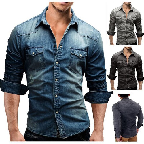 Men casual shirt slim long - shirt,