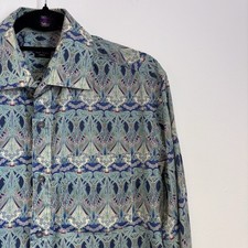 Paul Smith Liberty Ianthe Shirt Size 16" Green Blue Long Sleeve 100% Cotton