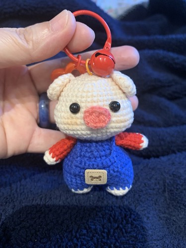 Handmade crochet pig keyring - handmade,