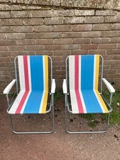Pair of Vintage Retro Striped Folding Garden Deck/Camping/Festival Chairs READ