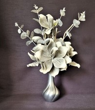 Artificial Flowers -Grey White Form Flower Arrangement in Silver Vase