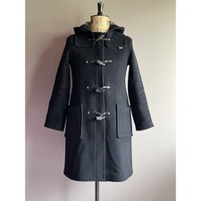 Gloverall Duffle Coat Womens Size UK 8 Black Wool Toggle Hooded Overcoat England