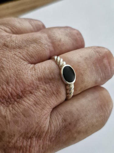 Fancy silver whitby jet - jet, ring