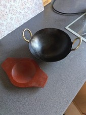 Indian Iron Kadai Deep Frying Pan Karahi Cooking Pan Kitchen Wok With Handle UK