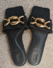 Zara Slider Sandal, Black With Gold Chains, Size 38/5