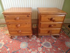 Pair of Ducal Victoria Solid Pine 3 Drawer Bedside Cabinets with Bun Feet
