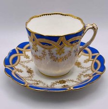 John Ridgway Coffee Cup & Saucer c1850 Antique Porcelain #5/3142 Blue