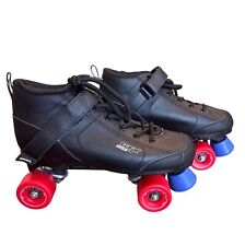 Pacer GTX-500 Mens Quad Roller Skates Size 9 Black With Red & Blue Wheels