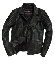 Superdry Premium Charcoal Distressed leather jacket, Small Size · New with tags