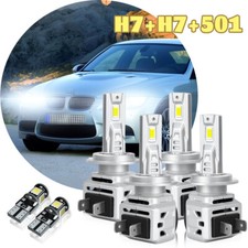 For BMW 3 Series E91 H7 Super White 6000k LED Headlight Bulbs 501 Upgrade Set