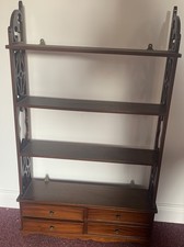 Bookcase with 4 Shelves & 4 Drawers, Mahogany, Carved Ends