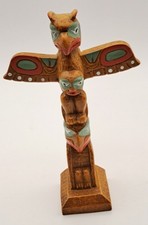 [VINTAGE TOTEM FIGURE] Hand-Painted Mini Carved  Tribal Totem Pole – Folk Art 