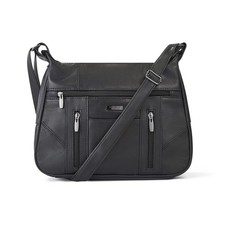 Womens Handbag Real Soft Leather Black Crossbody Shoulder Bag Multi Pockets
