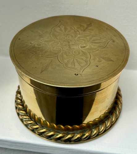 Antique brass lidded - pot, box