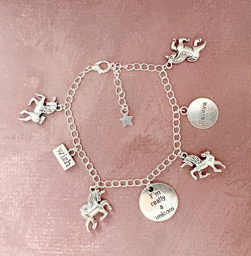 Silver unicorn charm bracelet - silver,