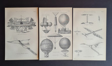 Set of antique (c. 1890) prints - Ballooning & Aviation