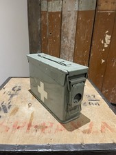 Vintage Metal Box First Aid Kit Medical Supplies Box Military Ammunition