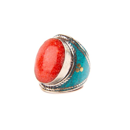 Tibetan ring red - red, coral