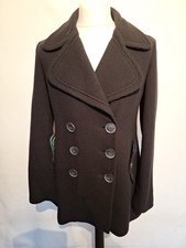 Vintage Thomas Burberry Pea Coat Wool Cashmere Black Ribbed Jacket VGC Size L