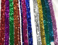 1 metre x STUNNING 3 ROW ELASTIC STRETCH SEQUIN TRIM 30mm wide - 13 colours