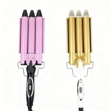 Hair Salon Ceramic 3 Triple Barrel Hair Wave Waver Curling Iron Curler Wand UK