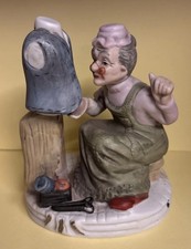 Ceramic Statue Old Lady Making Clothes Ornament Hand Painted Taiwan